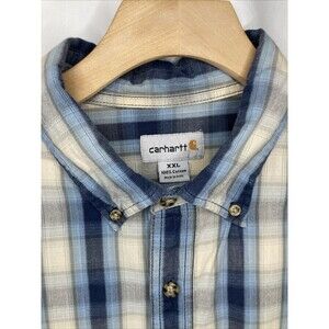 Carhartt Shirt Men's 2XL Blue Button-Up Short Sleeve 100% Plaid Casual Western